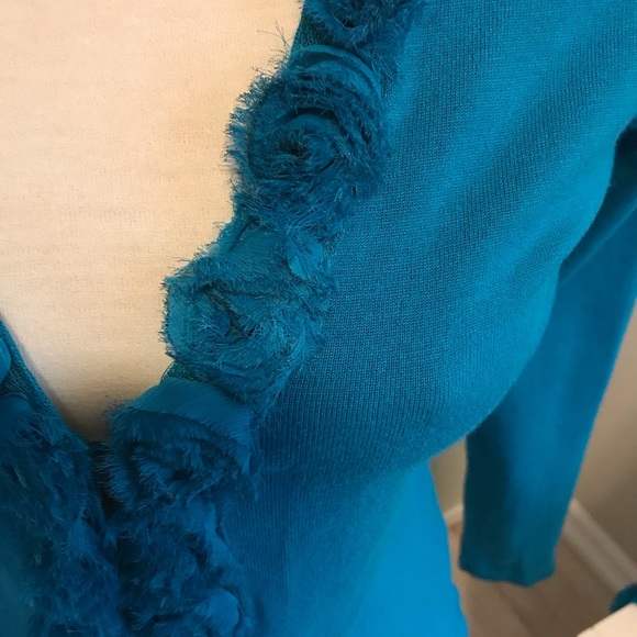 Turquoise Cardigan with Rosettes - M - Picture 2 of 3